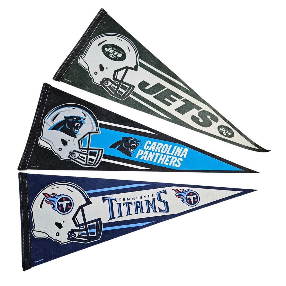 Lot of 3 New York Jets Carolina Panthers Tennessee Titans WinCraft NFL Pennant